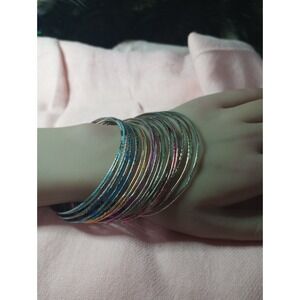 23‎ Pc Mixed Color Textured Thin Metal Bangle Bracelets Stackable Boho Fashion